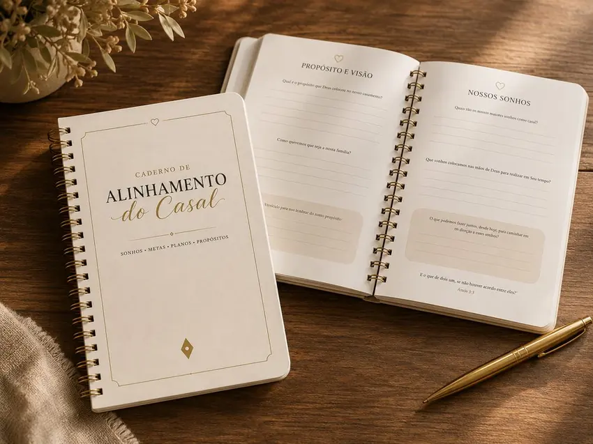 Caderno de Alinhamento do Casal aberto e fechado